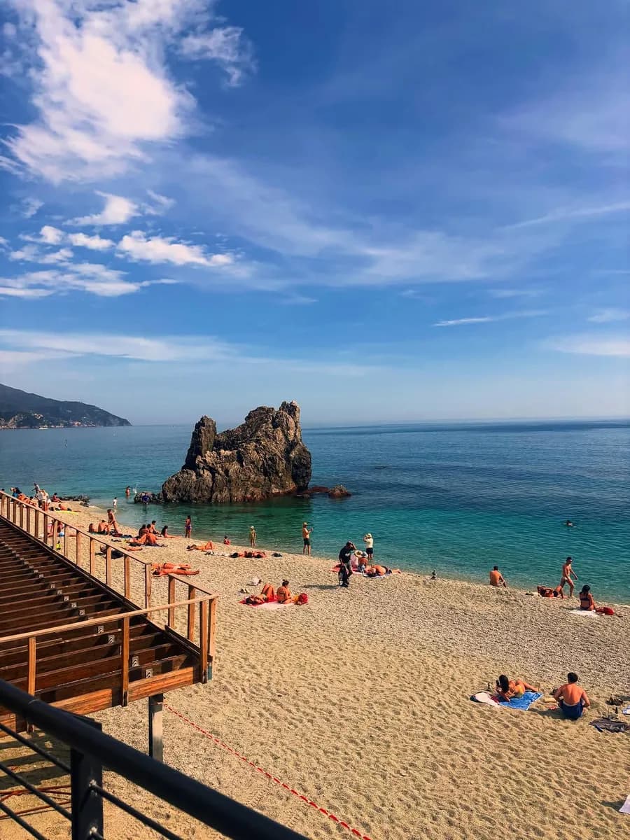 A beach and sea stack in Cinque Terre, Italy